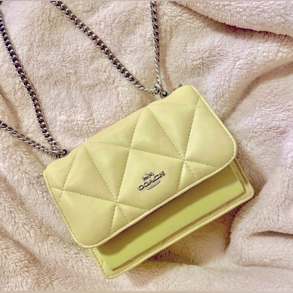 Coach Mini Klare Crossbody Puffy Diamond Quilting Lime Green/Silver Purse Bag - Picture 1 of 6